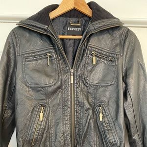 Express Black Leather Bomber Jacket (NWOT)